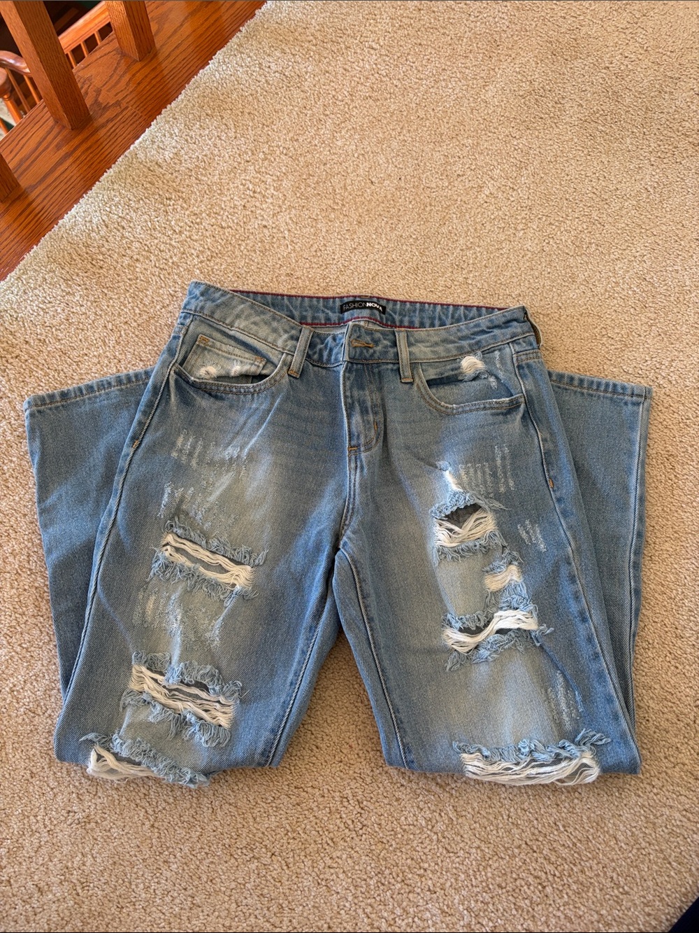 Fashion Nova Washed Blue Distressed Boyfriend Jeans